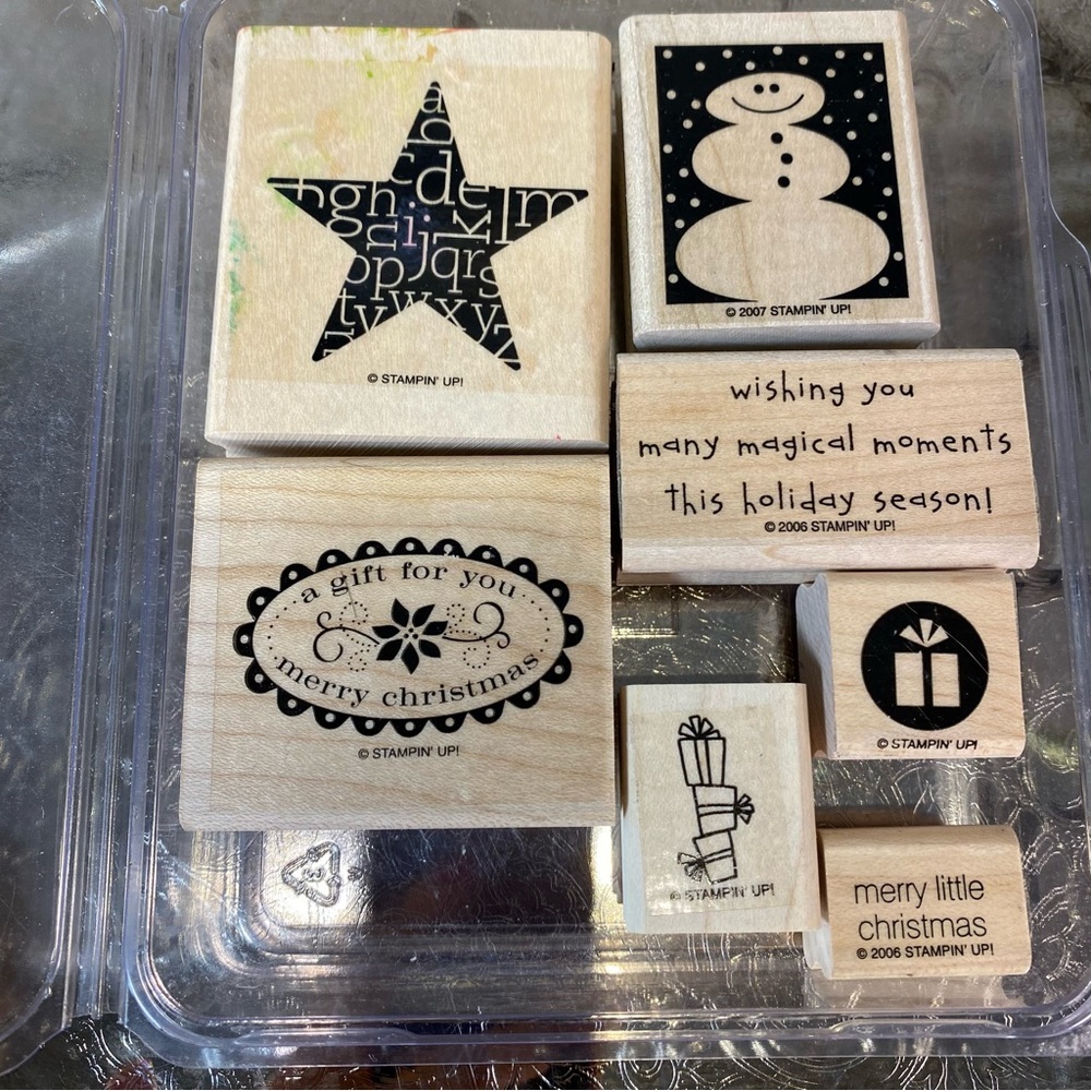 Stampin' Up! Christmas Rubber Stamp Set of 7 Black and Tan